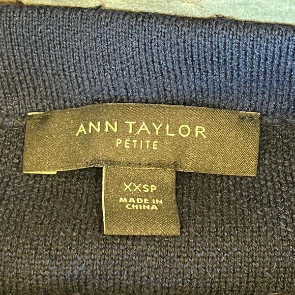 Ann Taylor Blue Black Argyle Sweater Mock Neck Diamonds XXSP Wool Blend - Picture 3 of 6